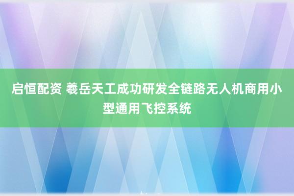 启恒配资 羲岳天工成功研发全链路无人机商用小型通用飞控系统